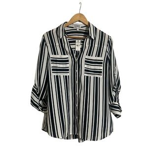 Express Portofino Black & White Striped Button-Up Shirt | Size Large | NWT